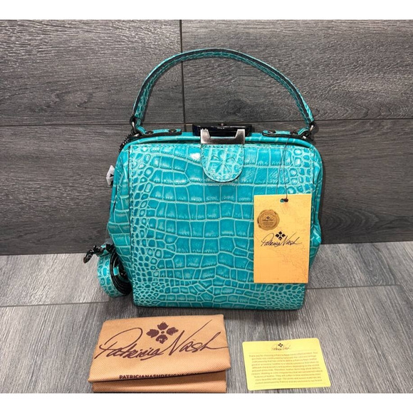 Patricia Nash Handbags - Patricia Nash Leather Croc Embossed Nela NorthSouth Frame Tote green bag A386257